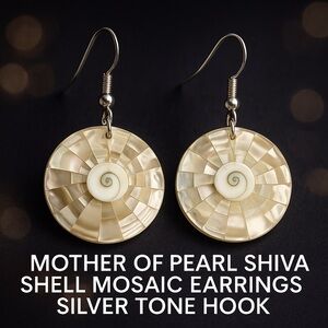 MOP Shiva Shell Mosaic Earrings Silver Tone Hook